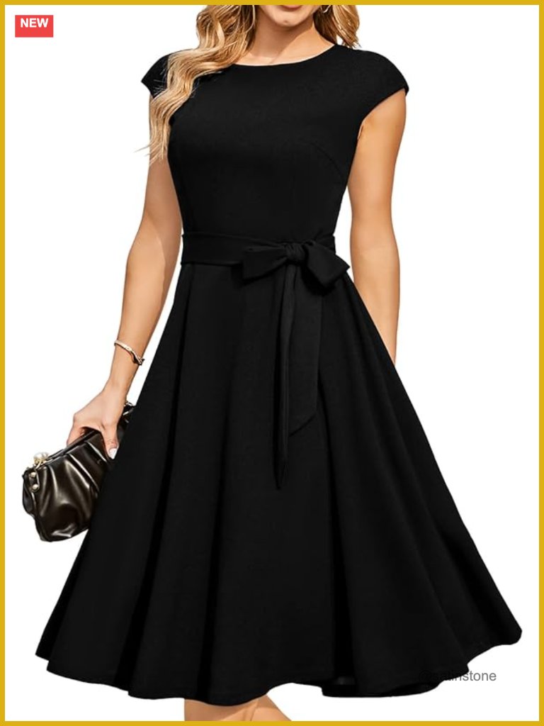 Women's Cocktail Dress Midi A-Line Cap Sleeve Fit & Flare